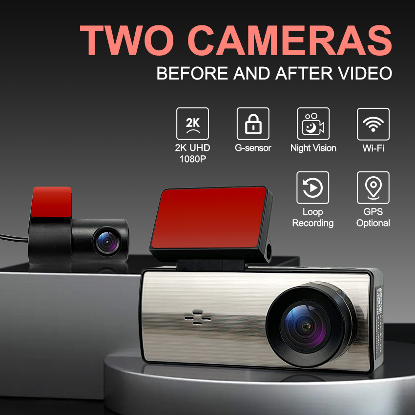 Dash Cam 2K Dual Lens - 3,16 pulgadas IPS WIFI UHD 2K