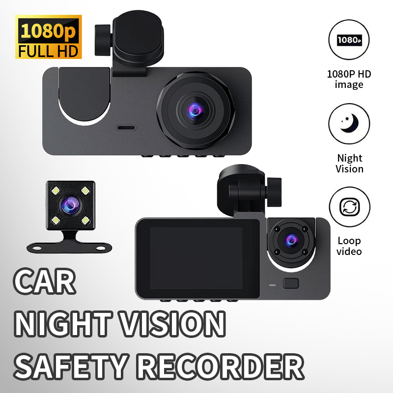 Dash Cam 3 Channel 1080P - Cámara para salpicadero de 1080p con