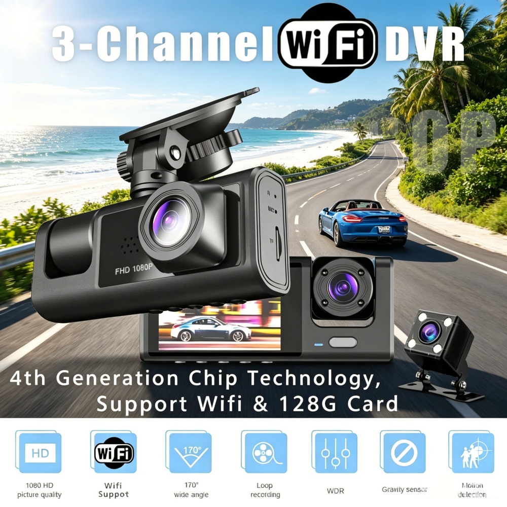 Dash Cam 3 Channel 1080P - Cámara para Auto 1080P Full HD