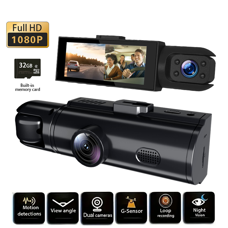 Dash Cam 3 Channel 1080P - Mini cámara de salpicadero dual de