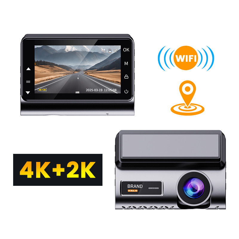 Dash Cam 2K Dual Lens - Cámara de salpicadero 4K Dvr WiFi