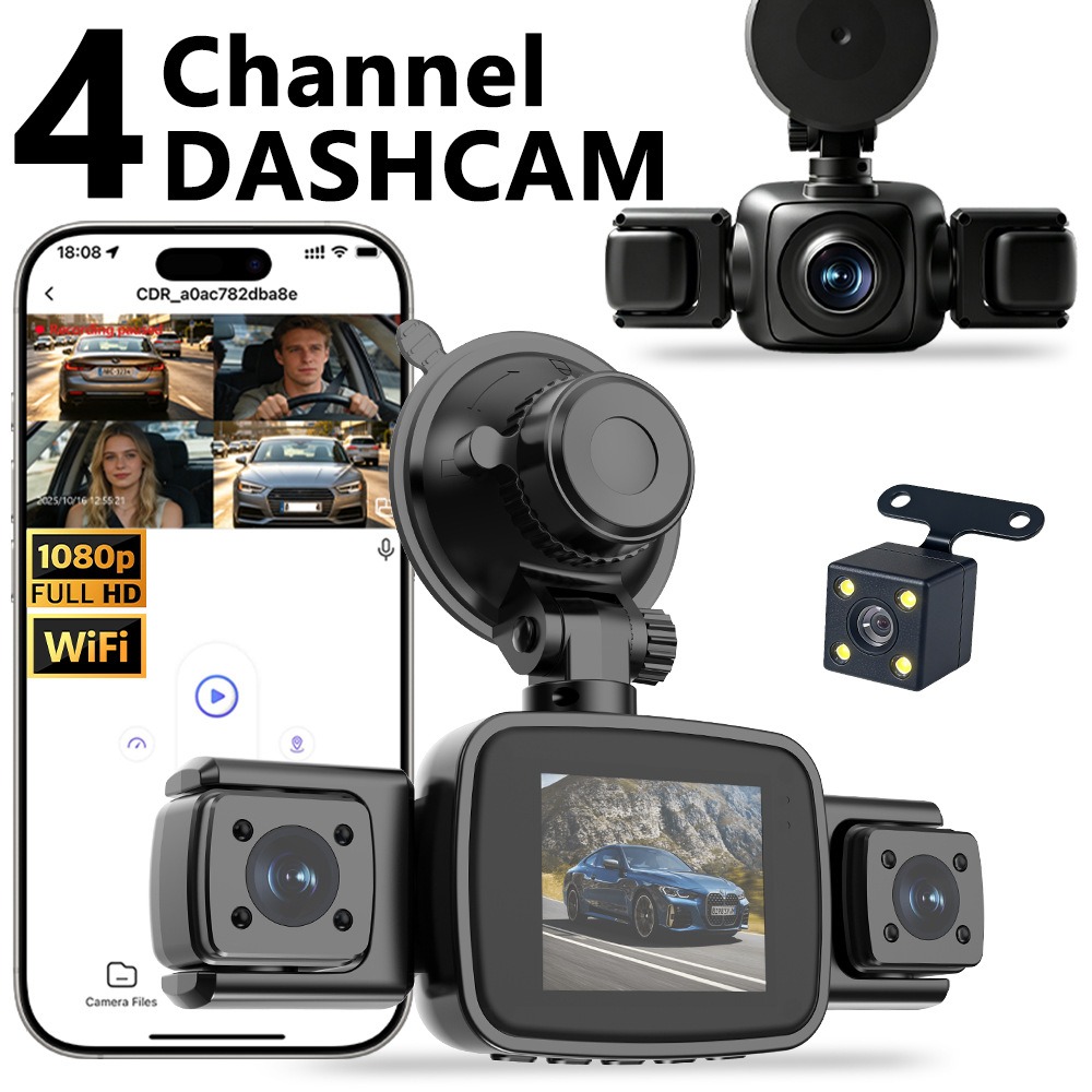 Dash Cam Night Vision Infrared - Cámara para salpicadero con 4 canales,