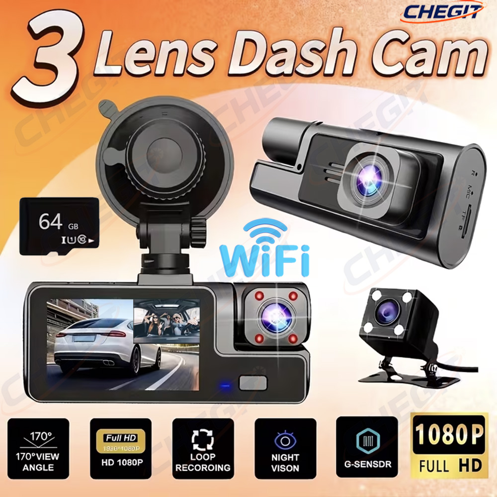 Dash Cam 3 Channel 1080P - Nueva Cámara para Auto DVR WIFI
