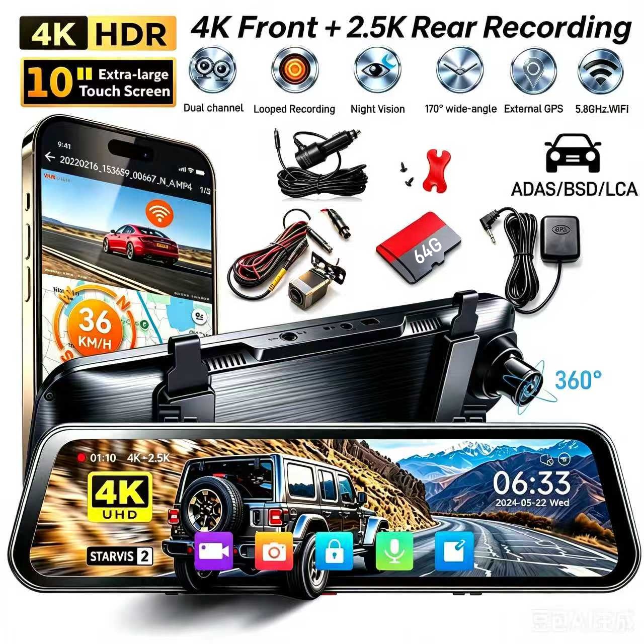 Dash Cam Mirror Backup Camera - Cámara de Retrovisor X10 PRO con