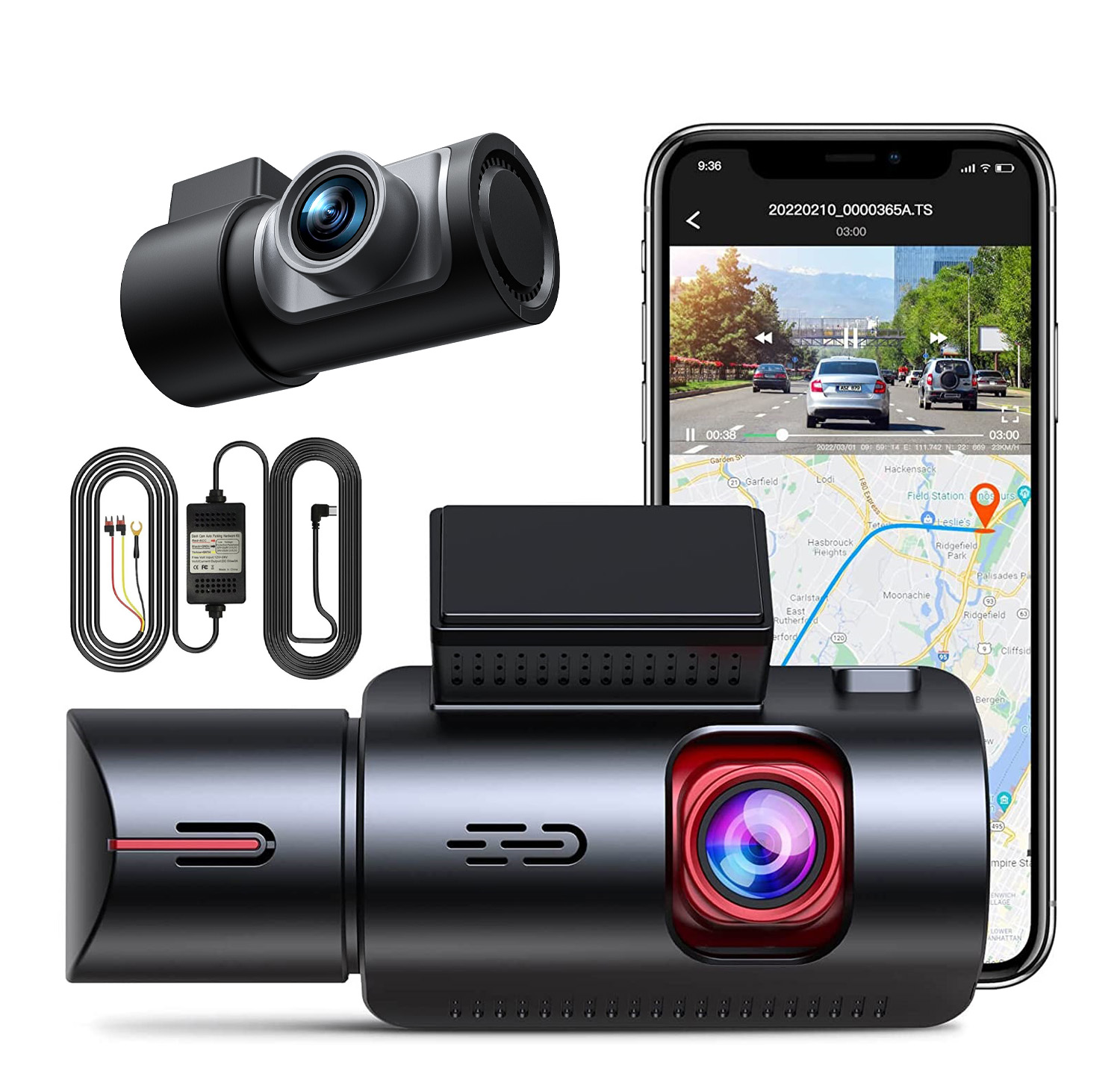 Dash Cam 3 Channel 1080P - Cámara para Coche de 3 Canales