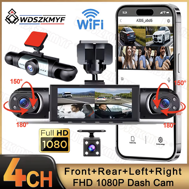Dash Cam 360 Degree Panoramic - Cámara para coche con 4 canales,