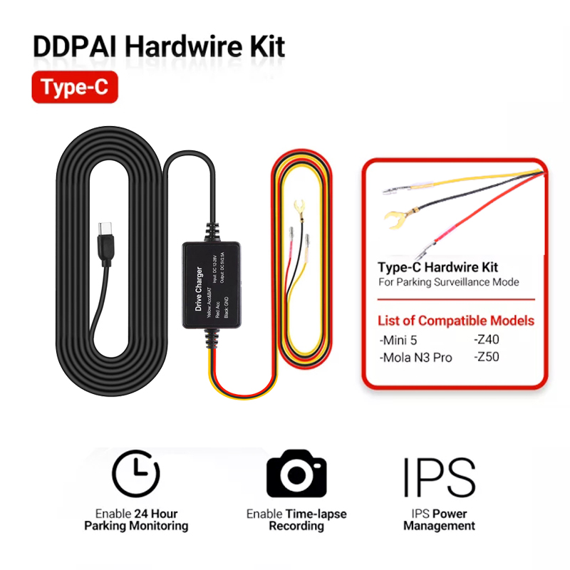 Dash Cam Hardwire Kit - Para DDPAI Mini 5 12/24V tipo