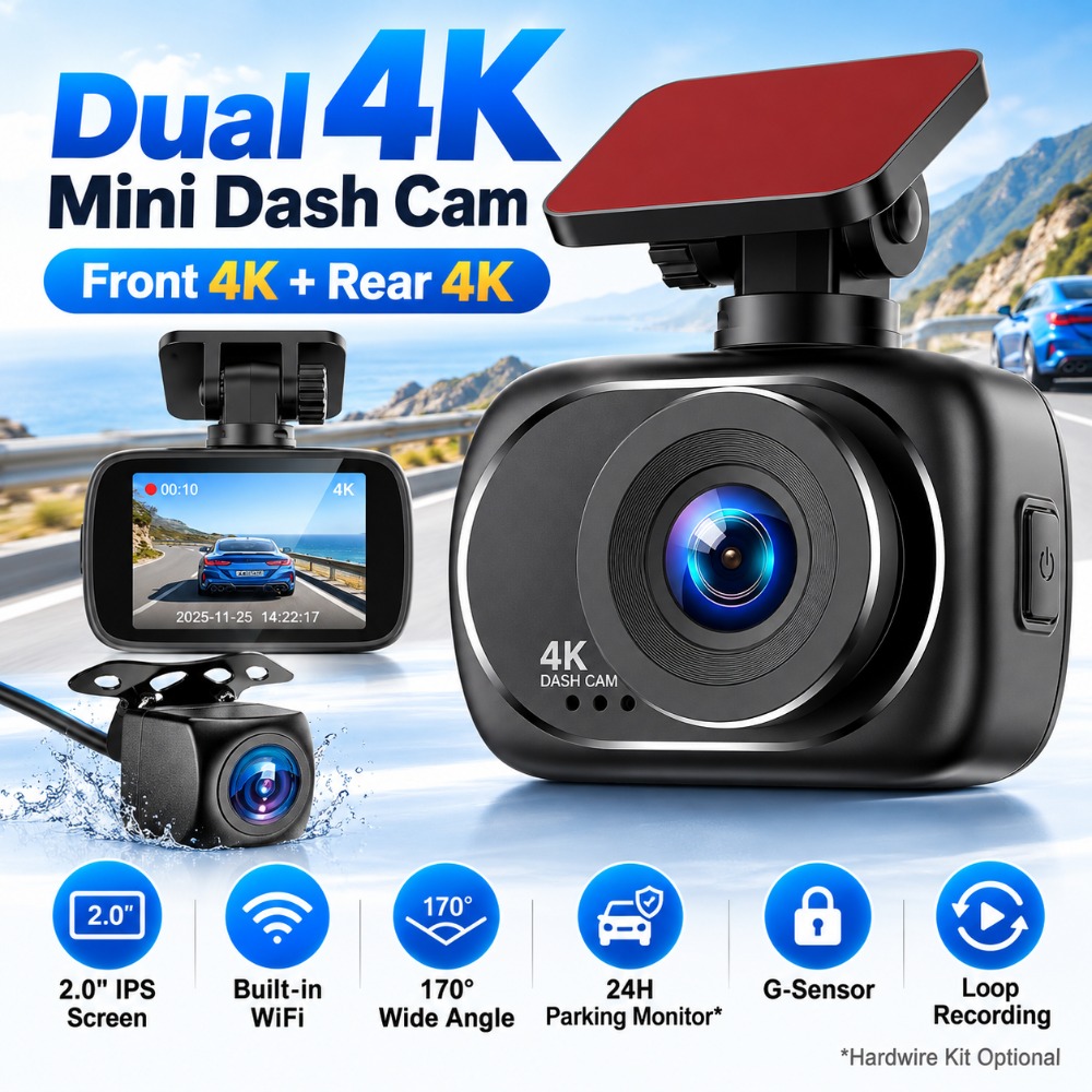 Dual Dash Cam With Gps Wifi - Cámara para coche 4K con grabación