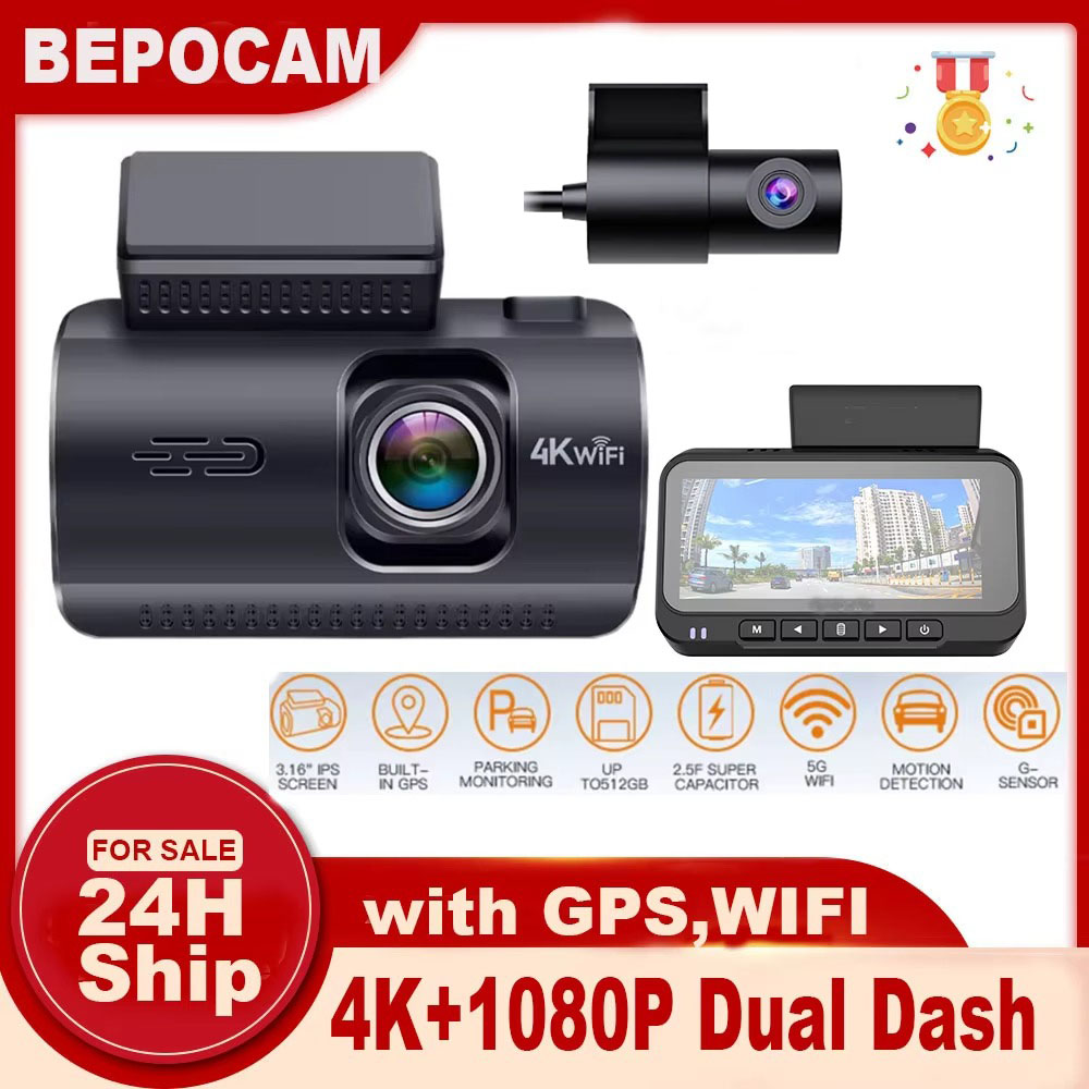 Dual Dash Cam With Gps Wifi - Cámara para Auto Dual 4K+1080P con