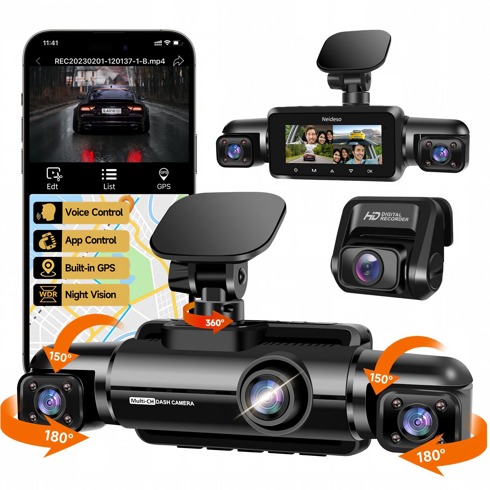 Dash Cam 3 Channel 1080P - Cámara para Coche HUPEJOS V60-4CH 4K+1080P,