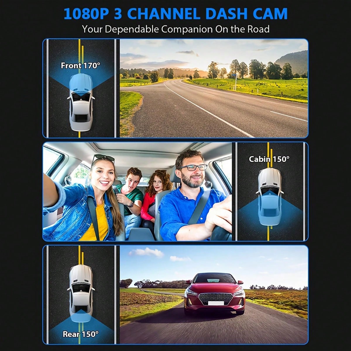 Cámara para salpicadero de 108 - Dash Cam 3 Channel 1080P reseña y precio