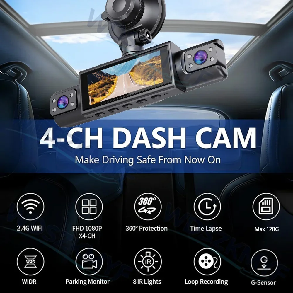 Cámara de visión trasera WiFi  - Dash Cam 3 Channel 1080P reseña y precio