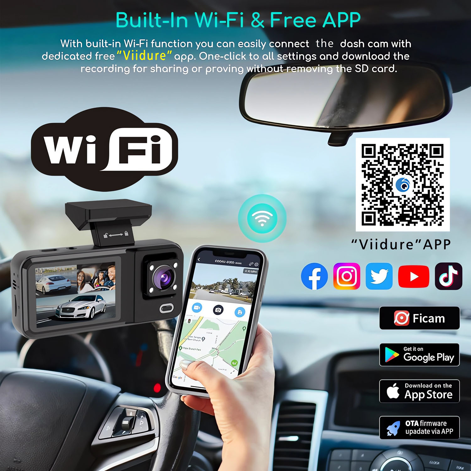 Cámara para Auto WIFI de 3 Can - Dash Cam 3 Channel 1080P reseña y precio