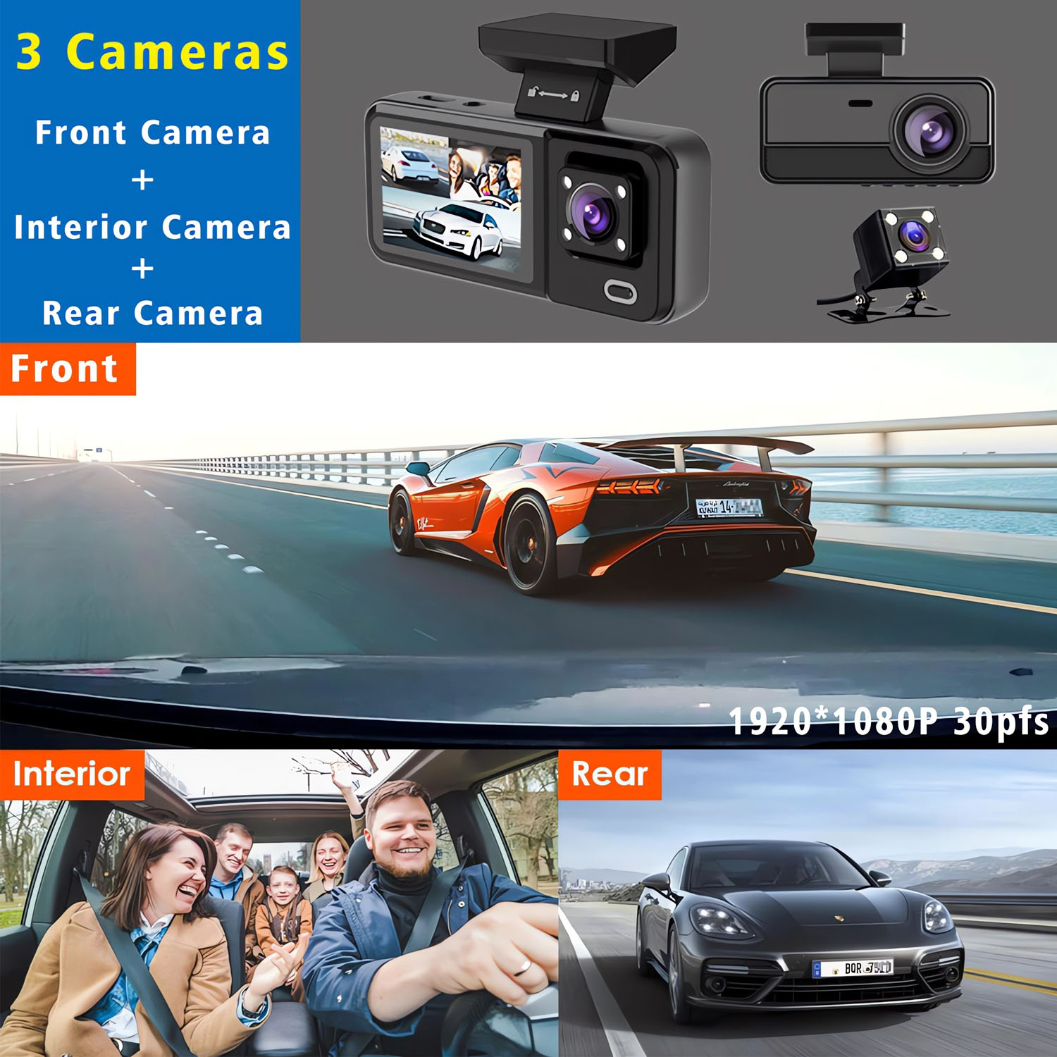 Cámara para Auto WIFI de 3 Can - Dash Cam 3 Channel 1080P reseña y precio