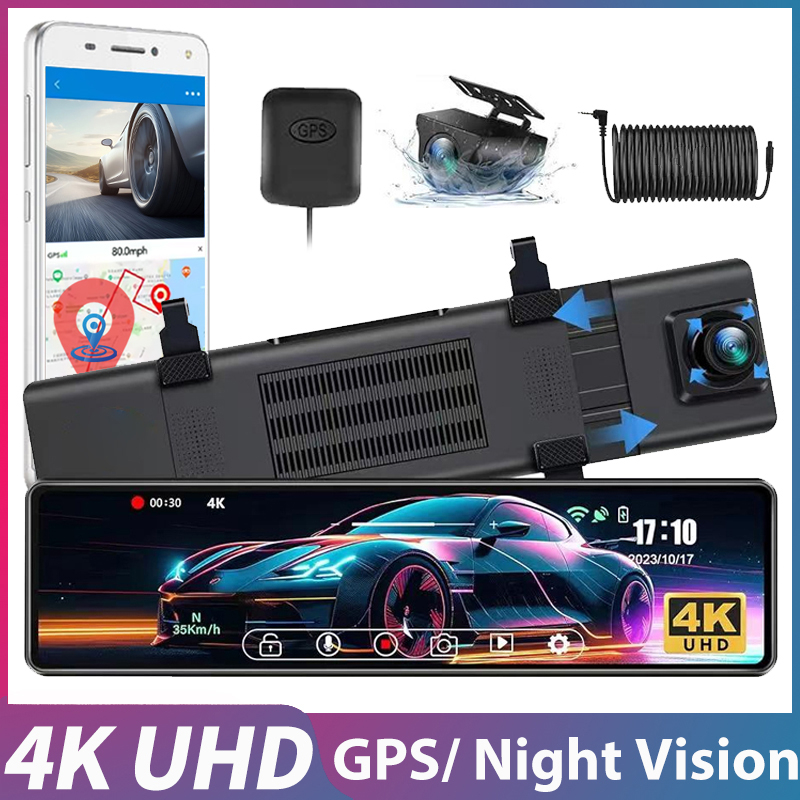 Cámara de salpicadero con espe - Dash Cam Rear View Mirror 12 Inch reseña y precio