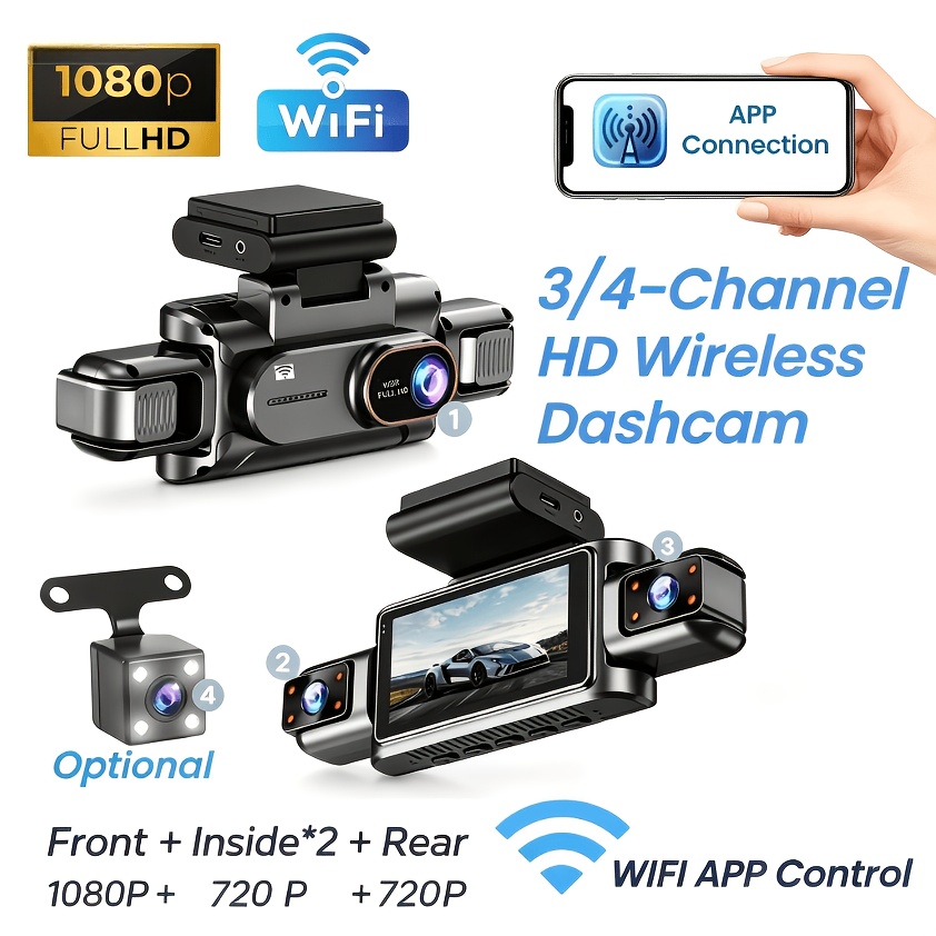 Cámara para Coche WiFi de 3-4  - Dash Cam 3 Channel 1080P reseña y precio