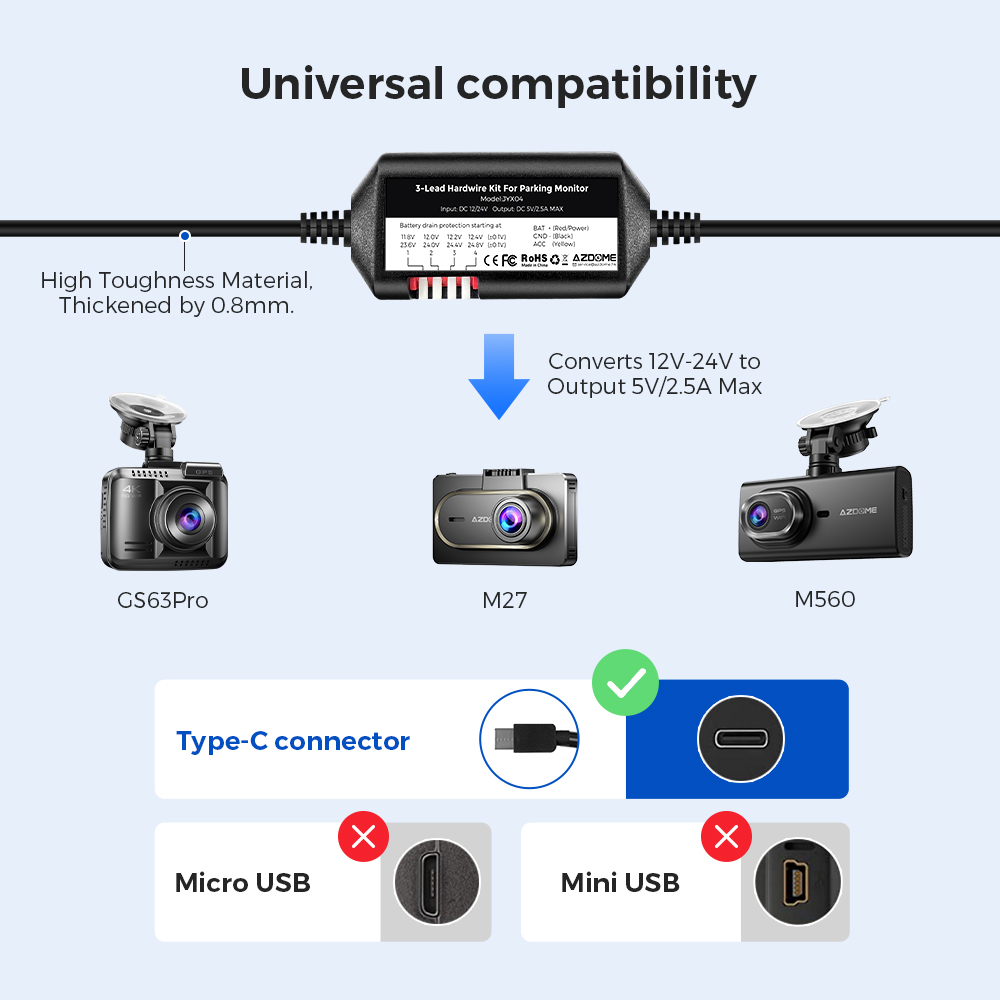 AZDOME JYX05 Kit de cables dur - Dash Cam Hardwire Kit reseña y precio