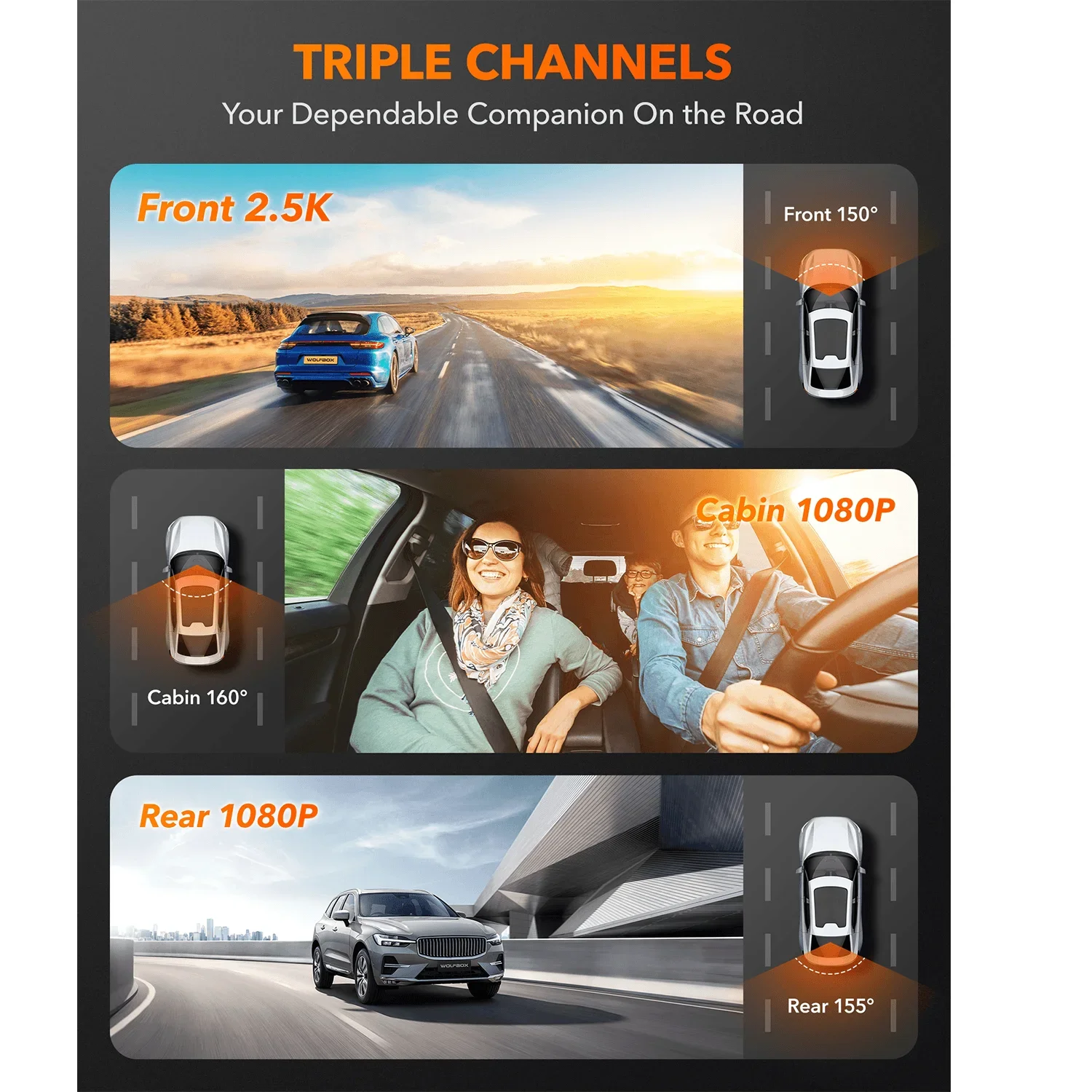 Cámara para Auto WOLFBOX I07,  - Dash Cam 3 Channel 1080P reseña y precio