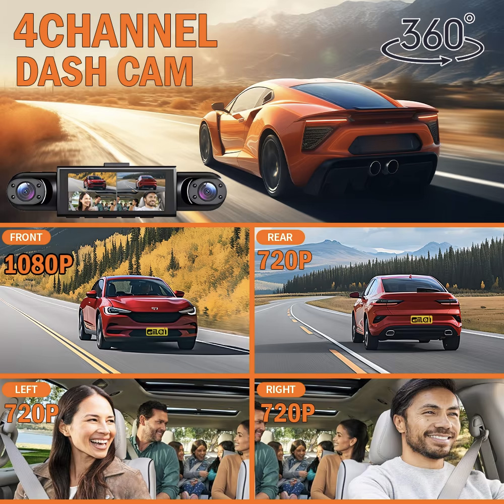Cámara para coche con 4 canale - Dash Cam 360 Degree Panoramic reseña y precio