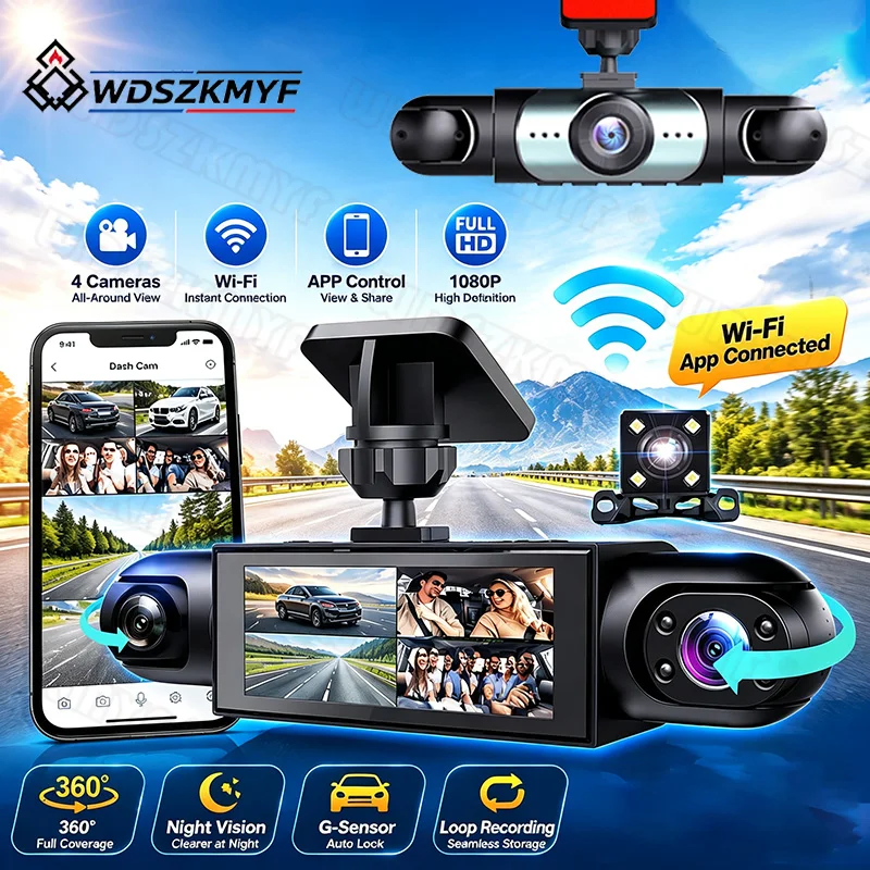 Cámara DVR para coche con 4 le - Dash Cam 360 Degree Panoramic reseña y precio