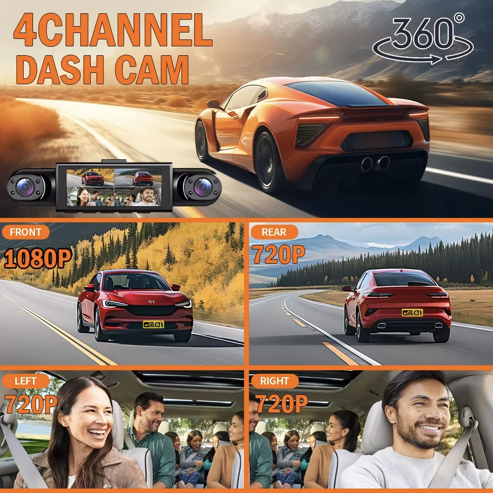 Cámara DVR para coche con 4 le - Dash Cam 360 Degree Panoramic reseña y precio
