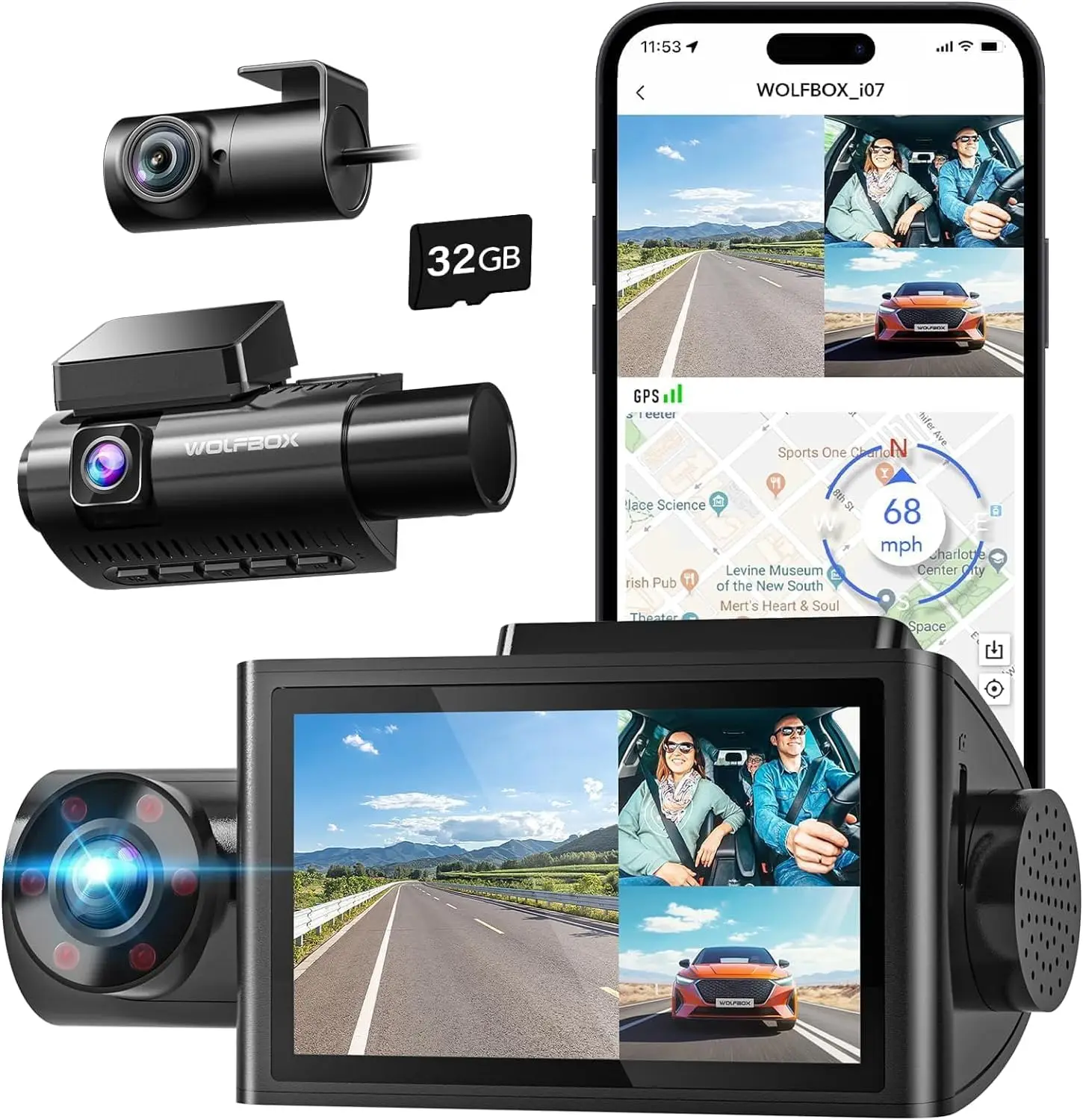 Wolfbox I07 Cámara Delantera e - Dash Cam 3 Channel 1080P reseña y precio
