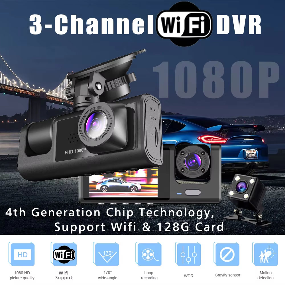 Cámara de Coche WiFi de 3 Cana - Dash Cam 3 Channel 1080P reseña y precio