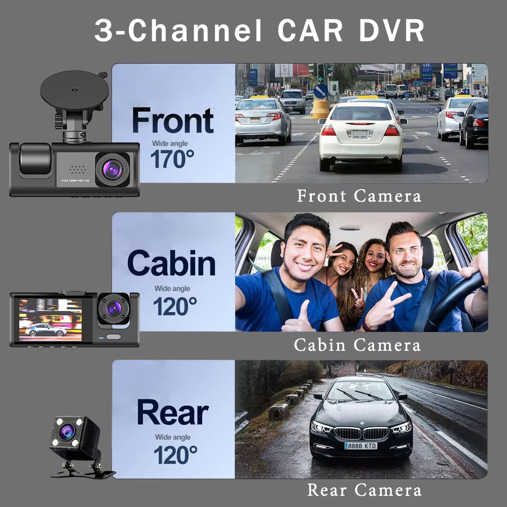 Cámara de Coche WiFi de 3 Cana - Dash Cam 3 Channel 1080P reseña y precio