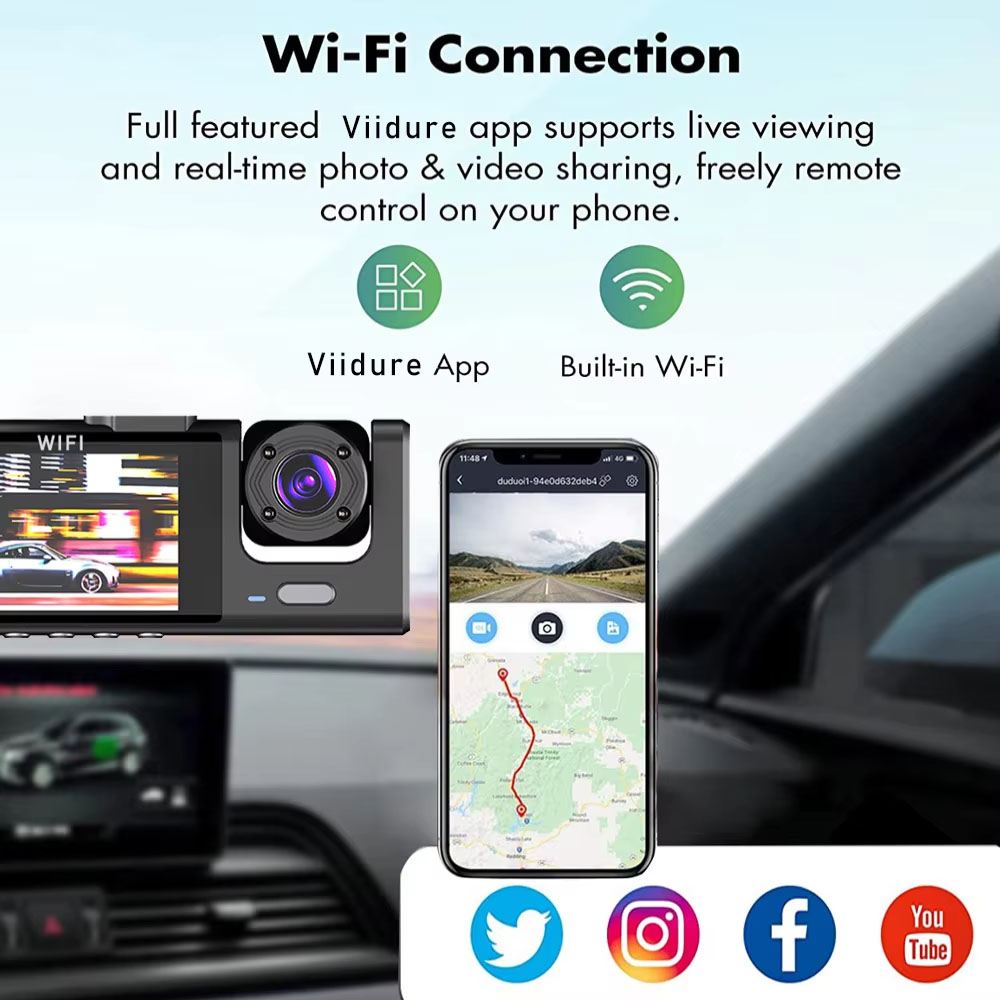 Cámara de Coche WiFi de 3 Cana - Dash Cam 3 Channel 1080P reseña y precio