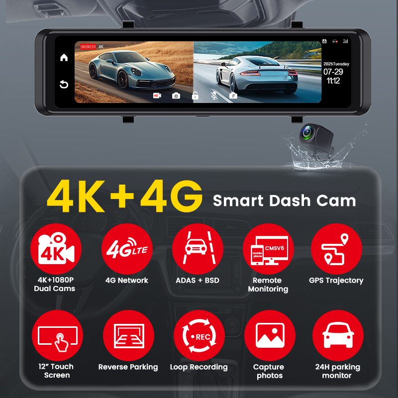 Cámara para Auto 4K Dash Cam 4 - Dash Cam Mirror Backup Camera reseña y precio