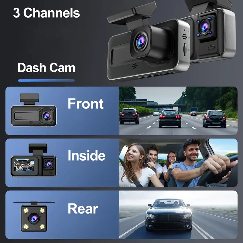 Cámara de salpicadero de 3 can - Dash Cam 3 Channel 1080P reseña y precio